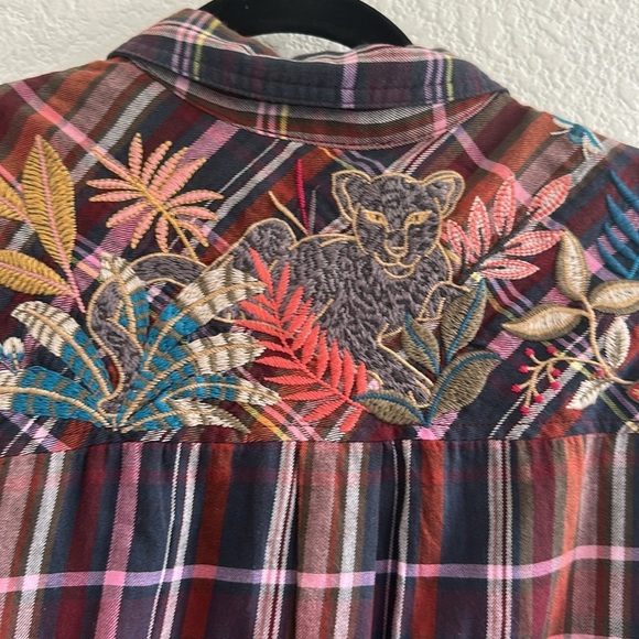 NWT Johnny Was womens Shuri Plaid Tunic embroidery floral animal graphic - Picture 7 of 9